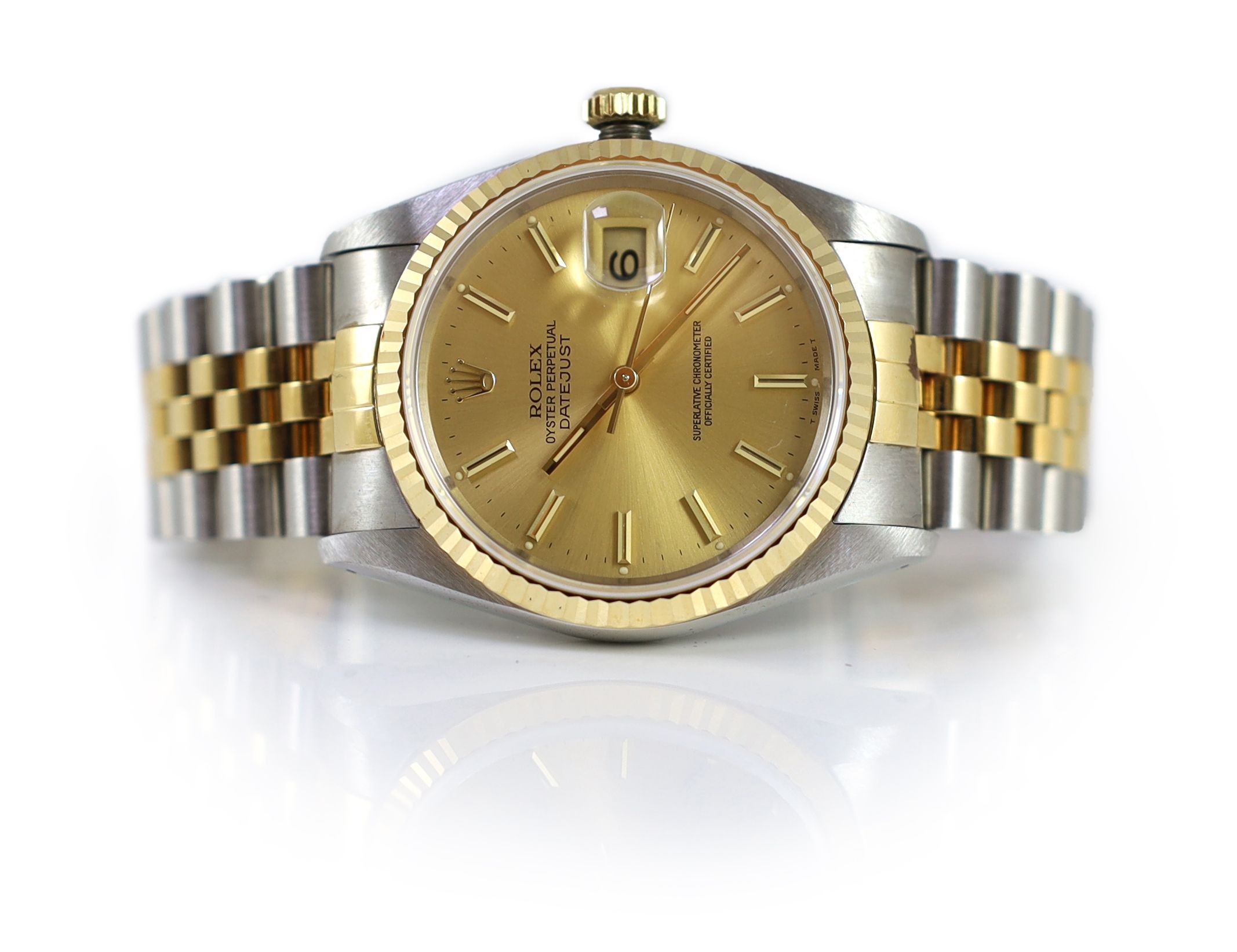 A gentleman's early 1990's steel and gold Rolex Oyster Perpetual Datejust wrist watch, on a steel and gold Rolex bracelet